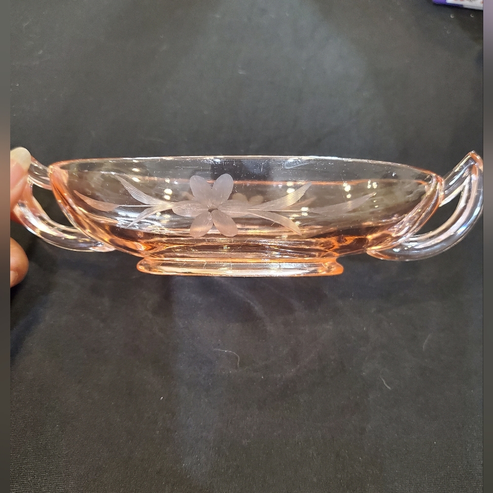 Vintage Rose Glass Serving Dish Approx 50 plus years old